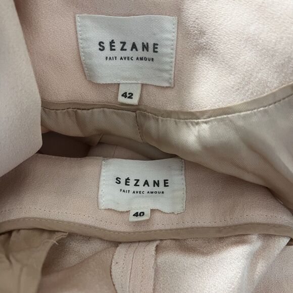 Sezane 2 Piece Pantsuit Women’s 40 Jacket Pants Blush Pink Crepe - Picture 10 of 16